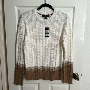 Tommy Hilfiger Cream and Light Brown Long Sleeve Sweater